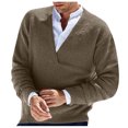 thumbnail image 3 of MIASHUI Men's Fall Winter Pullover V-Neck Solid Color Cardigan Knit Shirt Jacket Long Sleeve Comfort Brown,XL, 3 of 5