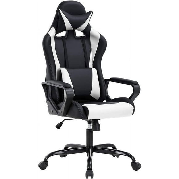 BestOffice Ergonomic High-Back Gaming Chair, Executive Swivel Racing Office Chair with Lumbar Support, PU Leather, White