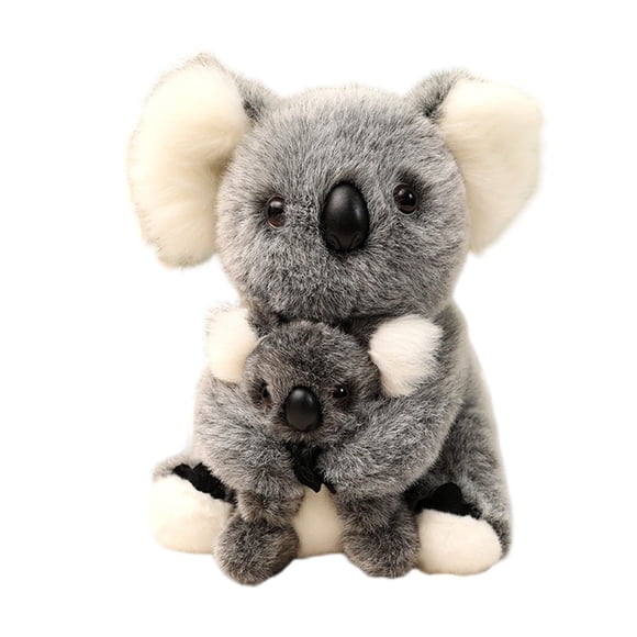 Peluche Koala Plush Mère et Bébé de 11,8 Po, Figurine d'Animal Grise à Double Composant, Ornement Marsupial Tactile Doux pour Espaces Intérieurs Modernes