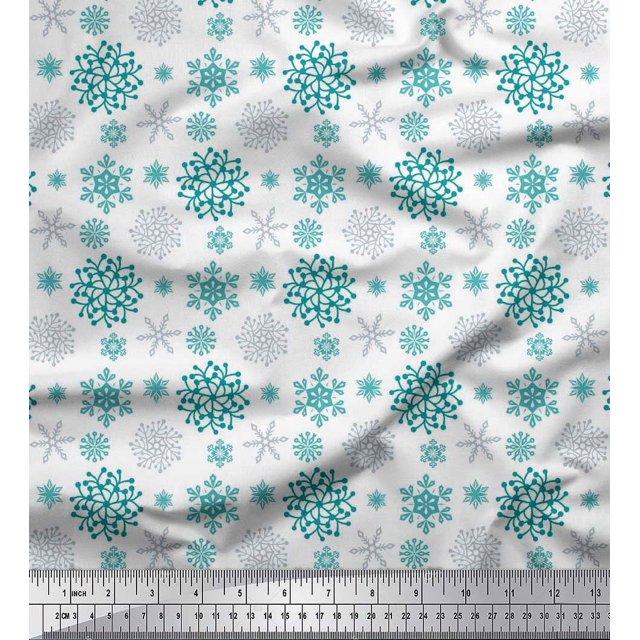 Soimoi Modal Satin Fabric Snowflake Artistic Print Fabric by the Yard 42 Inch Wide