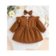 thumbnail image 2 of Xingqing Robe Princesse d'Automne pour Bébé Fille 2 Pcs à Volants à Manches Longues Boutonnée en Velours Côtelé Robe Trapèze Bandeau Brun 0-6 Mois, 2 of 9