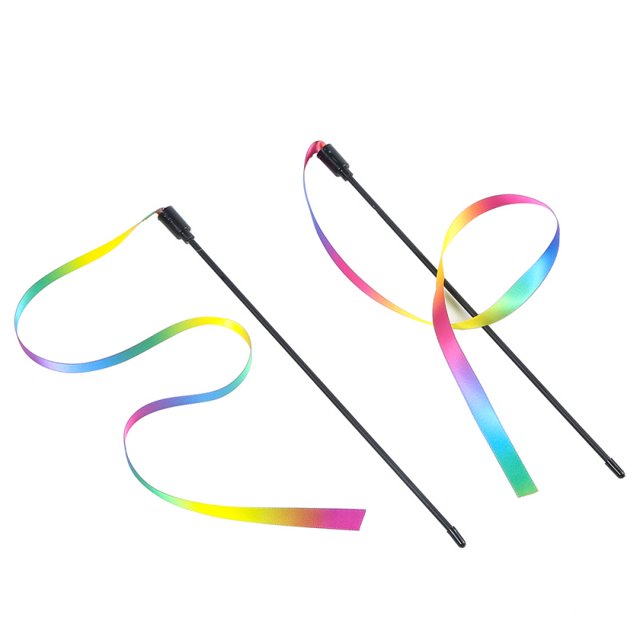 Jinsinto Cat Wand Rainbow Toys 2pcs Rainbow Ribbon Wand for Kitten Training Rainbow Ribbon Cat Charmer Wand Interactive Catcher Teaser Wand for Kitten Cat Exerciser 28cm