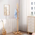 thumbnail image 1 of Lksixu Wooden Coat Rack, Free Standing Coat Tree with 6 Hooks and 3 Adjustable Heights, Sturdy Stable Coat Hanger Heavy Duty Coat Rack Stand, Easy Assembly for Entryway, Hallway, Bedroom, Office, 1 of 1
