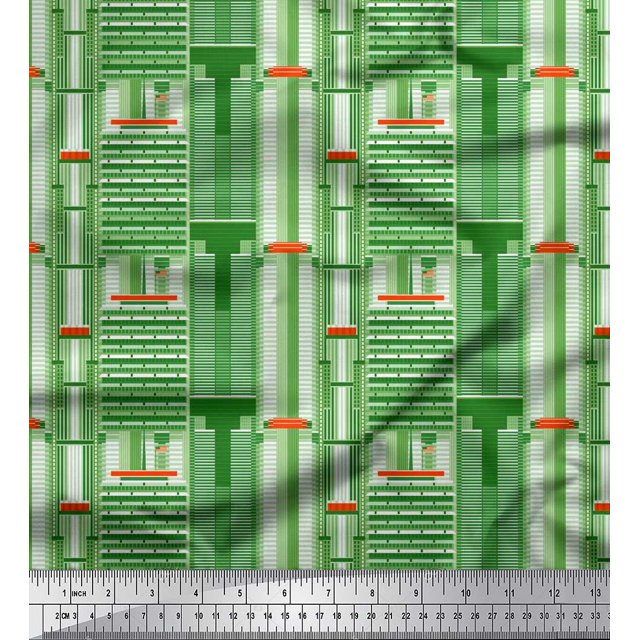 Soimoi Silk Fabric Buildings Architectural Print Sewing Fabric Yard 42 Inch Wide