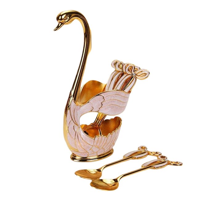 Fruit Dessert Swan Fork Kitchen Coffee Spoon Hollow Home Holder
