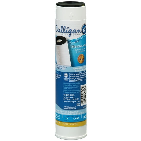 Culligan Cartouche de Filtre à Eau Douce D-20A Remplacement pour Culligan US-600A Filtre à Eau Potable sous Évier; Cartouche de Charbon Actif Granulaire; Réduit le Goût/odeur de Chlore