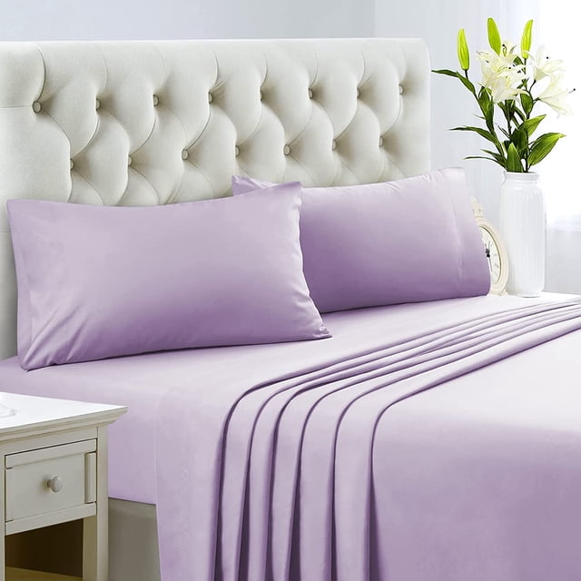700 Thread Count 100% Egyptian Cotton 4-Piece Bed Sheet Set (1 Flat, 1 Fitted Sheet, 2 Pillow Covers) 15 Inches Deep Pocket Size Solid Pattern