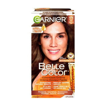 Garnier Belle Color Coloration Permanente, 4N Châtain Foncé Nude, Couverture du Gris à 100%, Enrichi aux Huiles d'Argan et de Germe de Blé - 1 Application