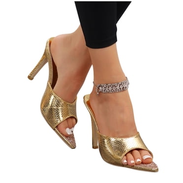 Pisexur Chaussures pour Femmes Nouvelles Sandales Pantoufles à Talons Hauts Pointus Mode en Or Diamant