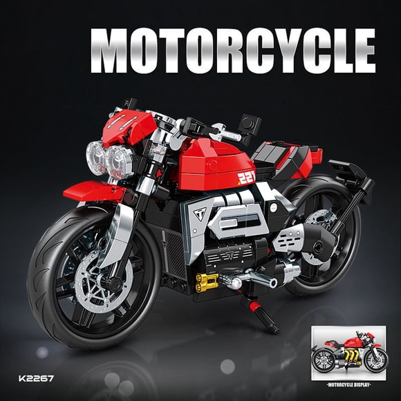 Ensemble de Blocs de Construction pour Moto, Modèle de Superbike de Course, Moto Rétro de Rue, Jouet Moto de Collection à Assembler Soi-Même, Noël, Rouge