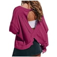 thumbnail image 1 of Timegard Womens Tops Drop Shoulder Backless Cutout Tops Fall Casual Loose Comfy Cropped Blouse Tee, 1 of 9
