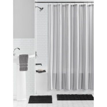 Mainstays 15-Piece Black Stripe Bath Accessory Set, Black/White