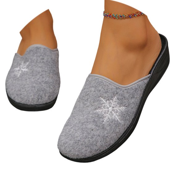 Sandales à Enfiler pour Femmes, Mode, Motif Flocon de Neige, Matériau en Flocage, Bout Semi-Clos, Semelle Souple, Sandales à Enfiler Décontractées