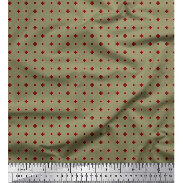 Soimoi Cotton Duck Fabric Square & Plus Sign Shirting Print Sewing Fabric Yard 56 Inch Wide