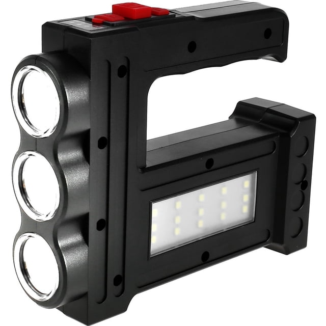 LED Searchlight with 3 LEDs and 15pcs SMDS Super Bright Spotlight with 1200mAh Battery USB Rechargeable LED Flashlight with 984.3ft Irradiation Distance for Hiking Camping