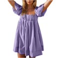 thumbnail image 2 of Ovzne Robes d'Été pour Femmes Robe Femme Couleur Unie devant Plissé Dos à Lacets Manches à Boutons Robe Jupe Courte Robe pour Femmes Liquidation, 2 of 7