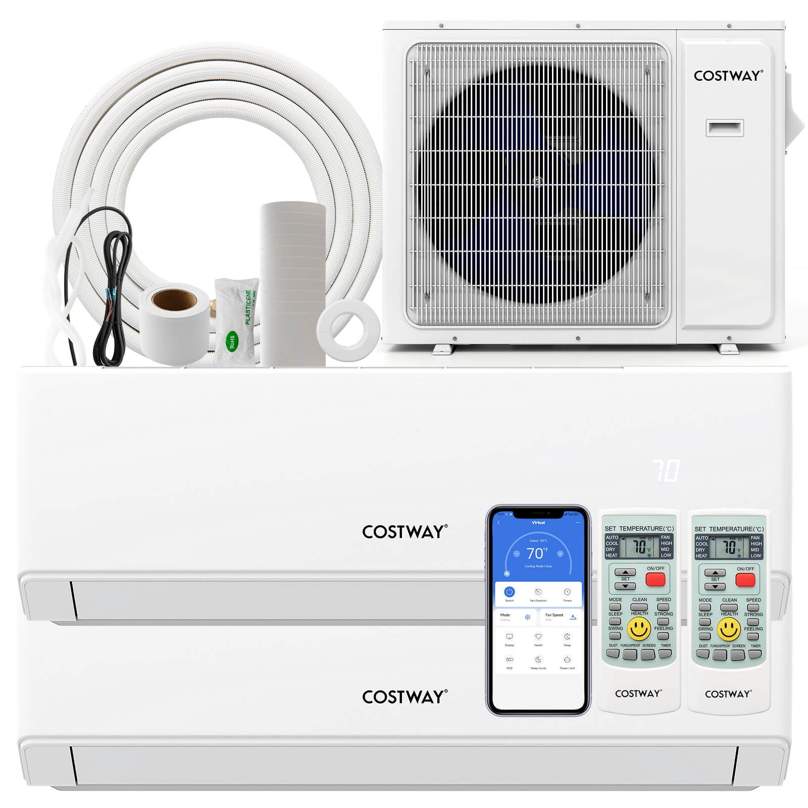 Costway 30k BTU 2 Zone 12K + 18K BTU Split Air Conditioner 23 SEER2 208-230V Wifi Enabled