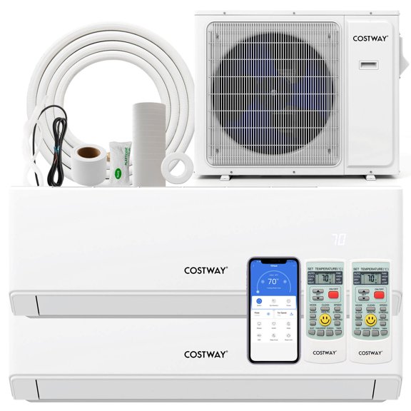 Costway 30k BTU 2 Zone 9K + 18K BTU Split Air Conditioner 23 SEER2 208-230V Wifi Enabled