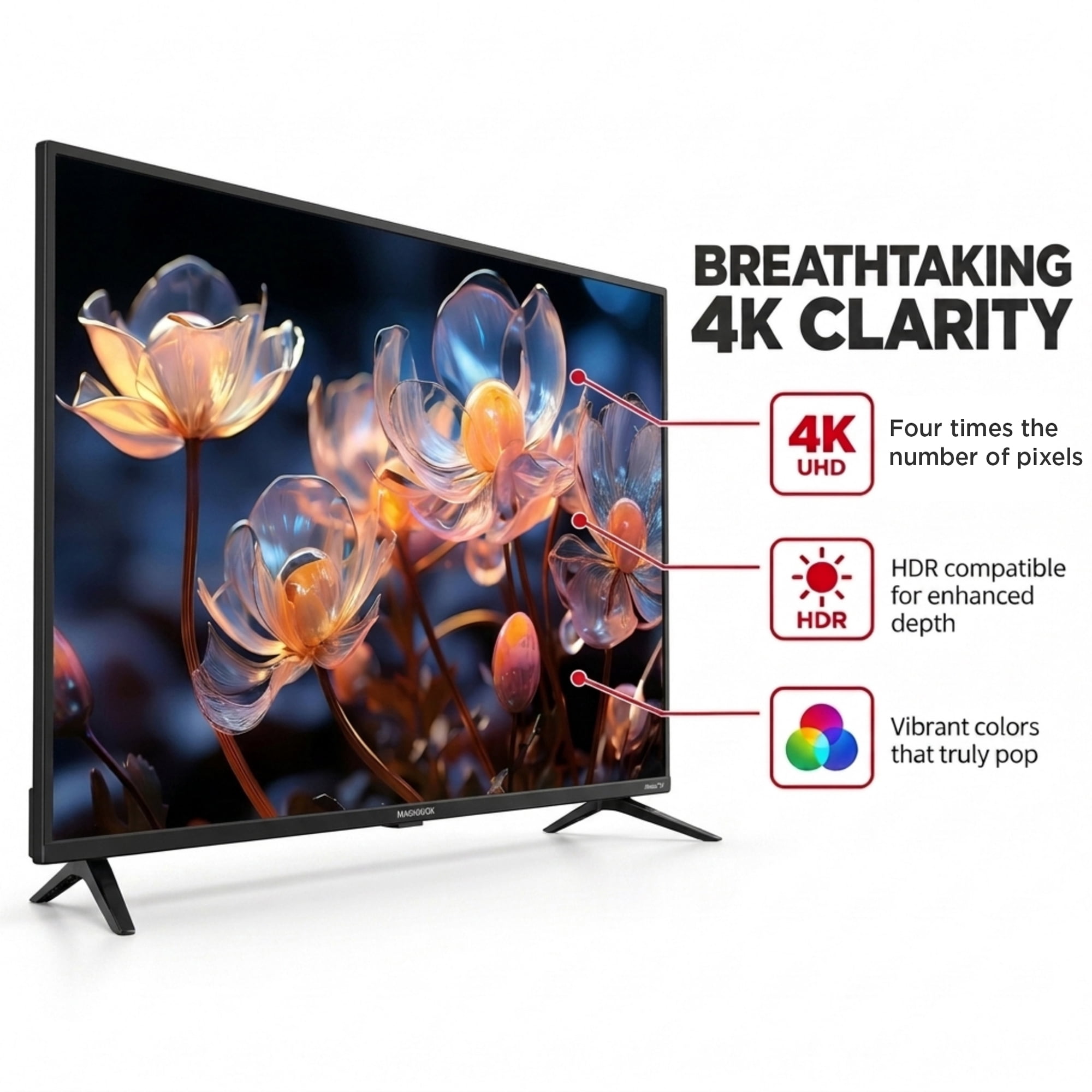 Magnavox 43” 4K Ultra HD HDR LED Roku Smart TV, Dolby Digital Plus Audio, Black