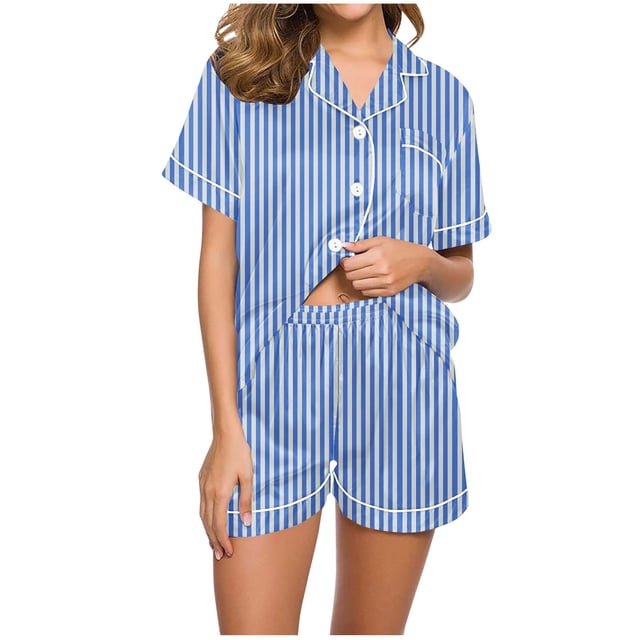 Yuyuzo Pajama Sets for Women 2 Piece Short Sleeve Button down Shirts Lounge Sets Color Block Soft Pj Sets
