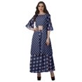 thumbnail image 1 of Moomaya Printed High Low Crop Top Kurti Palazzo Set Ethnic Indian Clothing Set For Womens, 1 of 8