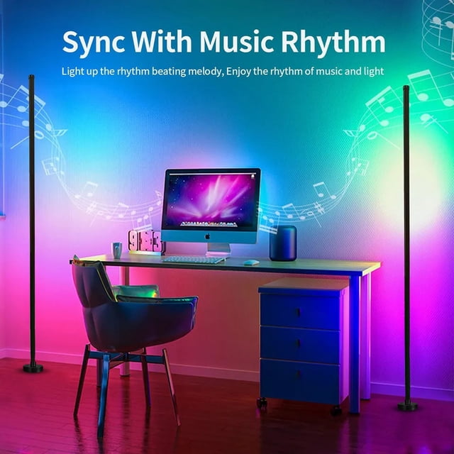 Rgb Led Strip Lights,Rgb Led Floor Lamp 1.2M Corner Floor Lamp 1.6 Billion Diy Color and Music Synchronized Smart Modern Floor Lamp Ambient Color-Changing Floor Lamp for Living
