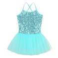 thumbnail image 2 of Ocealan Justaucorps de Danse Ballet à Paillettes pour Filles, Bretelles Spaghetti, Dos Croisé, Turquoise 4TG, 2 of 7
