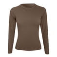 thumbnail image 4 of T-shirt Côtelé à Manches Longues Extensible à Col Ras du Cou pour Femmes Ajusté Décontracté Basique, 4 of 4