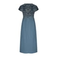 thumbnail image 5 of Meichang Robes en Lin pour Femmes 2024 Rétro à Imprimé Floral Coupe Ample Robes Midi Manches Courtes Col Rond Robes d'Été Décontractées Évasées Légères Confortables Longues Robes de Travail Bleu G, 5 of 5