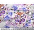 thumbnail image 2 of Soimoi Rayon Fabric Skull,Rose & Anemone Flower Fabric Prints by Yard 56 Inch Wide, 2 of 3