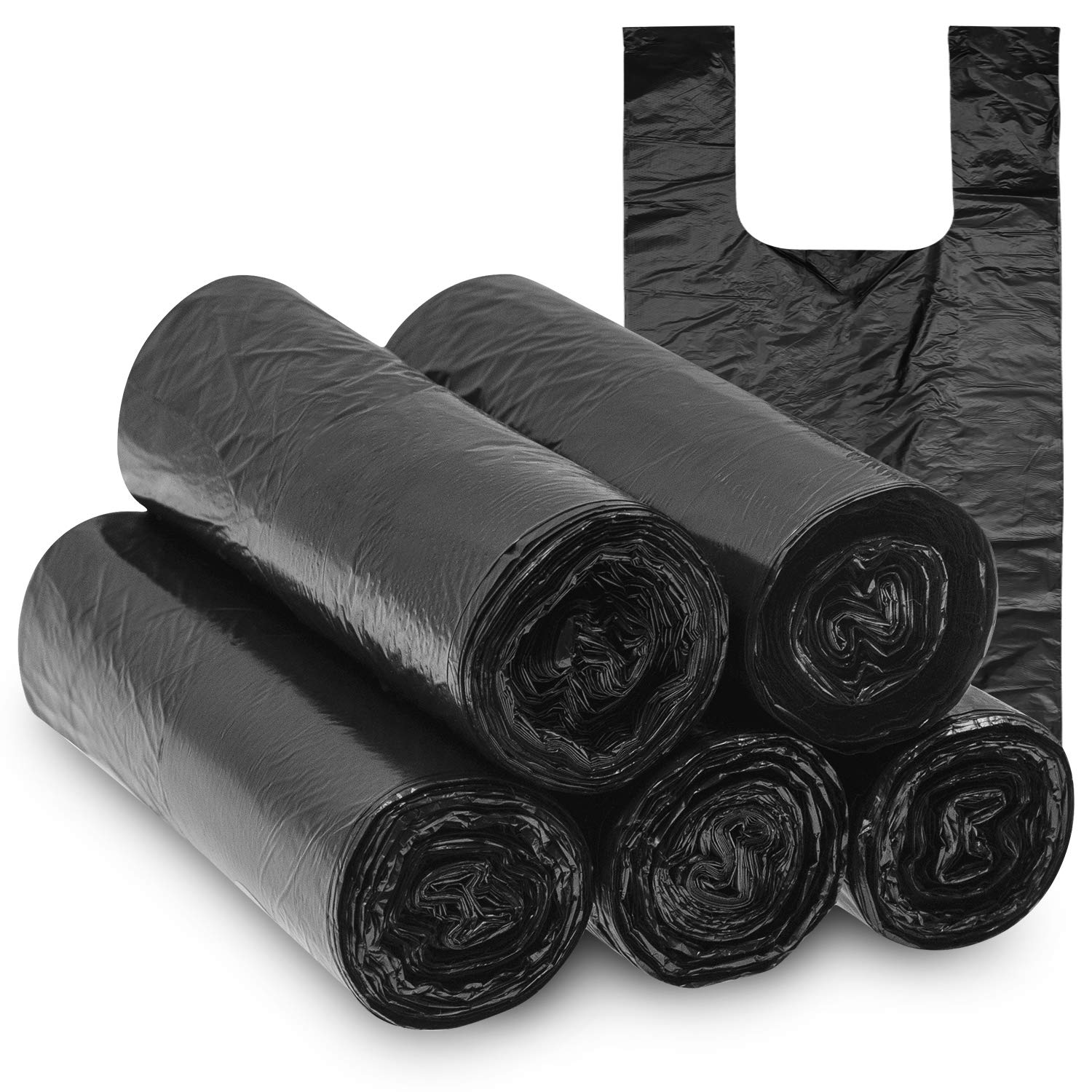 Knemksplanet 5 Rolls 100 Counts 4 Gallon Handle-Tie Small Trash Bag, Little garbage bags for Bathroom, Kitchen,Picnic,Office,Bedroom,Car (Black)