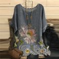 thumbnail image 2 of Nouvelle Année Robe pour les Femmes Sexy Femme Vintage Coton-Mélange Col Rond Manches Courtes Imprimé Floral Haut T-Shirts Blouse, 2 of 6