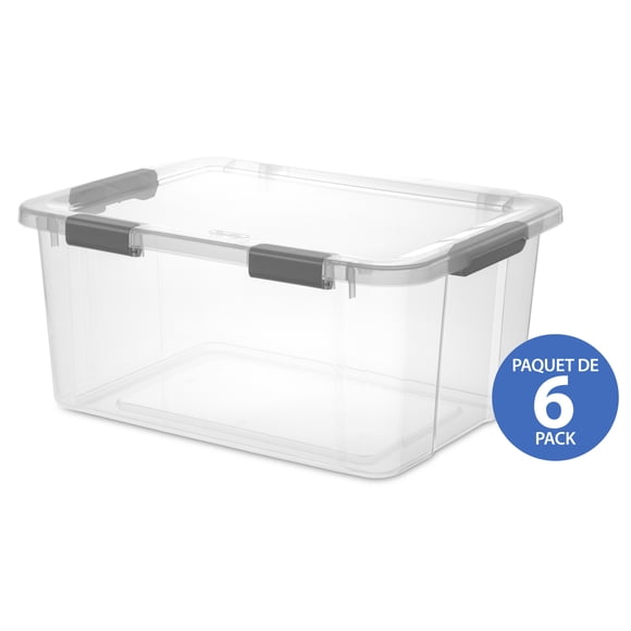 Sterilite Boîte de Rangement avec Couvercle à Charnière 57L, Gris - 6 Pk
