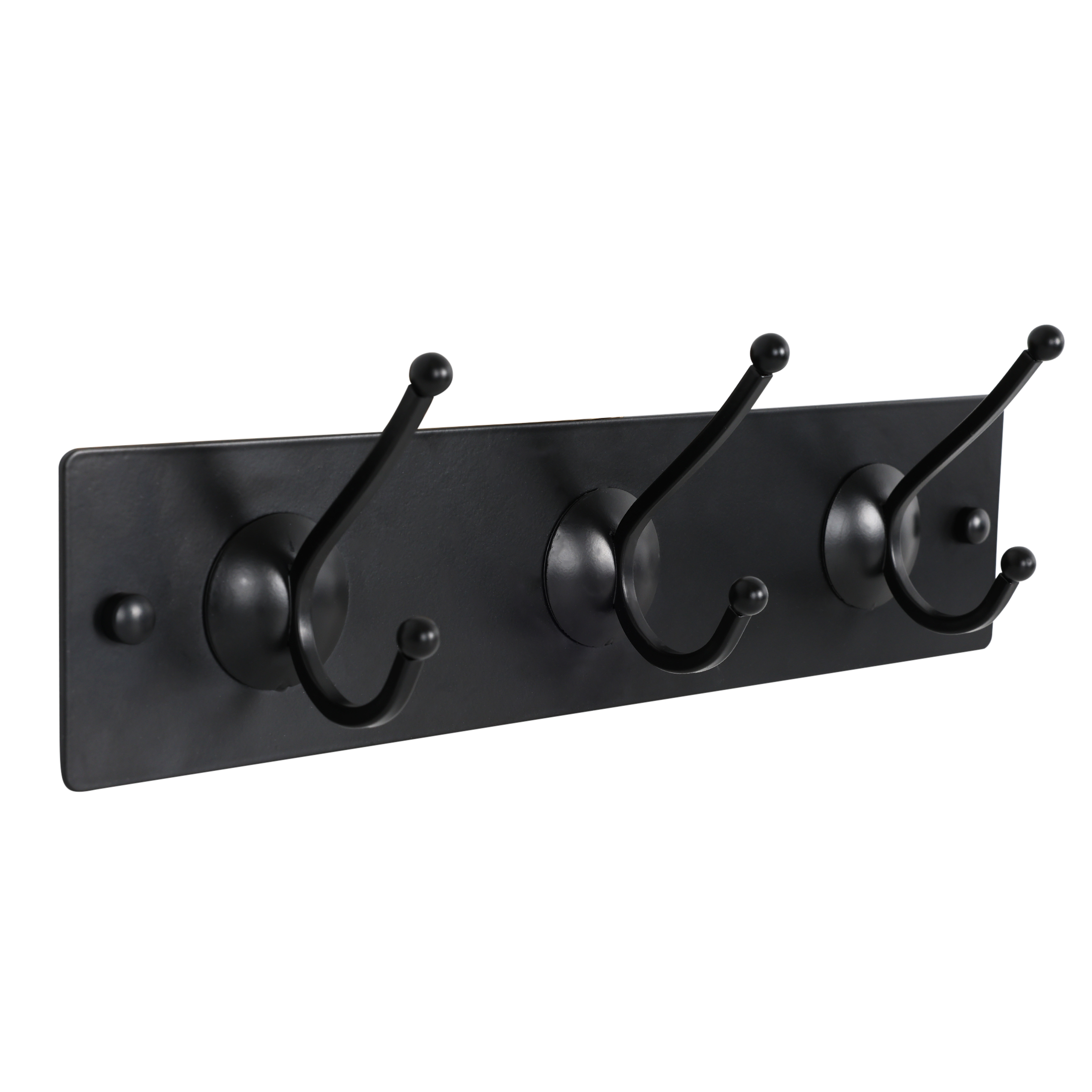 Era Classic 3 Peg Rail; Metal Wall Mount Rail, Traditional Space-Saving Storage Organizer for  Clothes, Hats, Coat, Bathrobe, Black