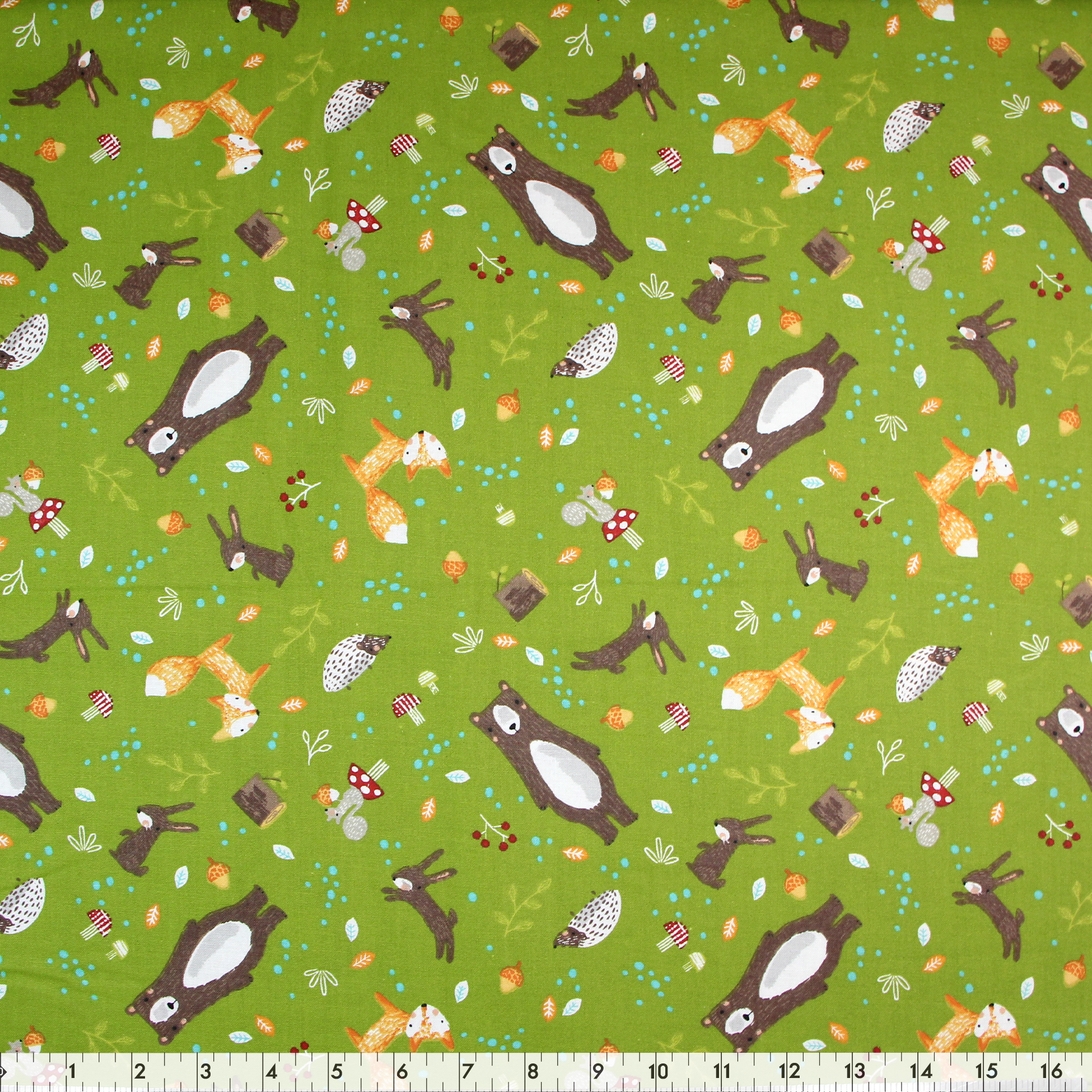Fabric Creations Green with Foxes, Hedgehogs and Rabbits Fat Quarter Pre-Cut Fabric - 46 cm (18 in) × 53 cm (21 in)/45 cm (17.7 in) × 53 cm (20.9 in), Forest, 18x21