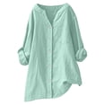 thumbnail image 2 of Wensltd V-Neck Long Sleeve Shirts for Women Loose Button Linen Tunic Summer Blouse With Pocket, 2 of 6