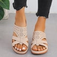 thumbnail image 2 of Sandals for Womens Slip on Cross Straps Open Toe Hollow out Rhinestone Arch Support Low Wedge Heels Soft Sole Non Slip Comfortable Breathable Beach Summer Walking Casual Shoes Beige, 2 of 6
