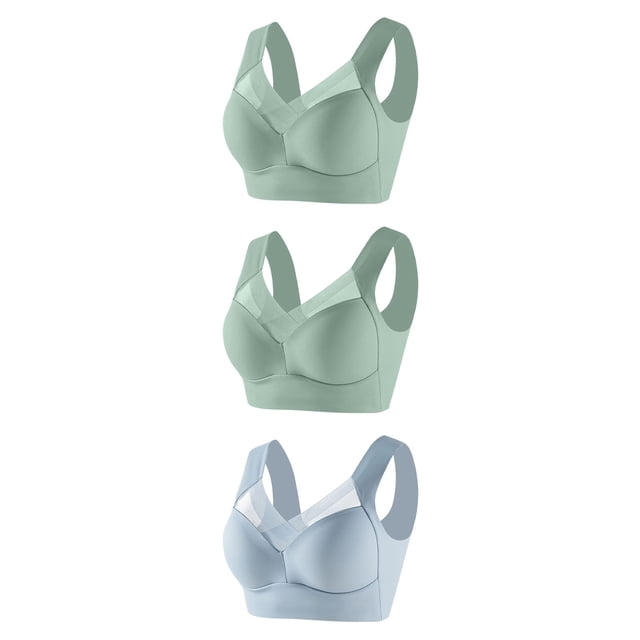 FAIWAD 3Pcs Solid Color Bra for Women Wirefree Plus Size Padded Bralettes Stretch Full Coverage Workout Daily Underwear