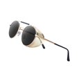 thumbnail image 4 of Lunettes de Soleil Rétro Rondes Steampunk Côté Vintage pour Unisexe Lentille Grise Monture Dorée, 4 of 7