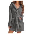 thumbnail image 1 of AherBiu Plus Size Robes for Women Fuzzy Fleece Lightweight Bathrobes Plush Warm Soft Mini Robe with Pockets, 1 of 7