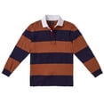thumbnail image 3 of Sportoli Polo Rugby à Manches Longues en Coton à Larges Rayures pour Garçons - Brun/marine (Taille 14), 3 of 7