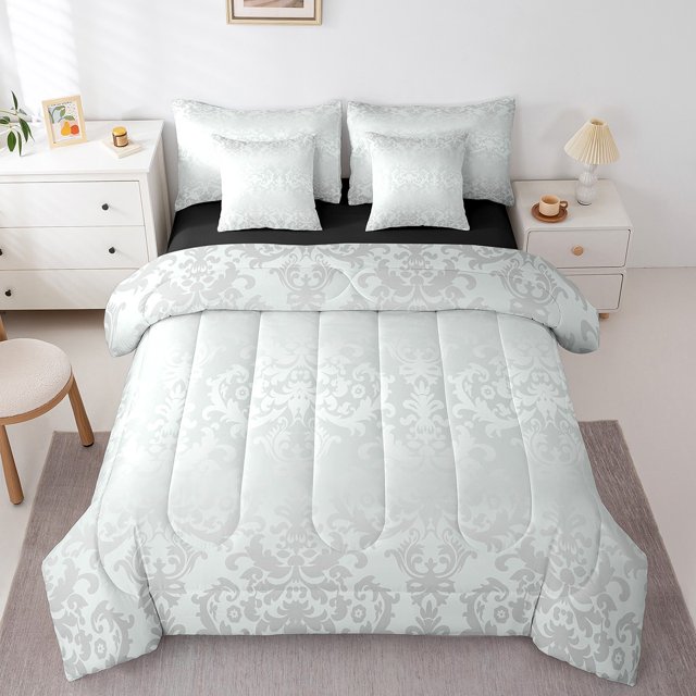 YST Antique Victorian Baroque 7 Piece Bed In A Bag Comforter Set, Full, Gothic Vintage Floral Bedding
