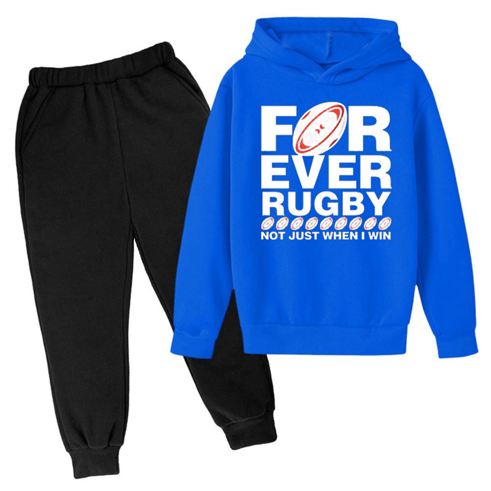WEIYLL Outfits for Boys Sets Hooded Football Personality Letter Printed Pants Football Rugby Activity Blue Suits 4-5 Years