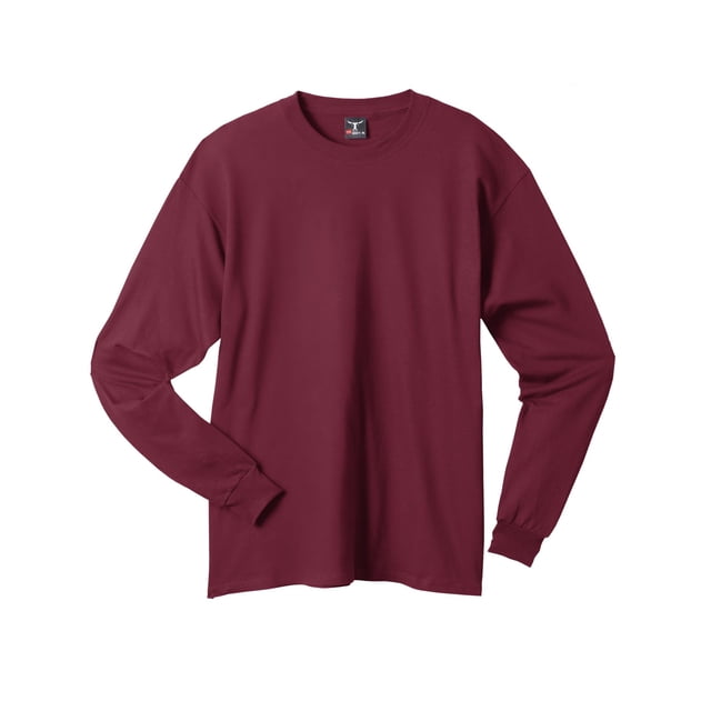 Hanes Beefy-T Men`s Long-Sleeve T-Shirt, S, Maroon