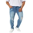 thumbnail image 1 of Men Slim Jeans  Side Stripe Print Mid Waist Zip Ragged Button Straight Jeans Casual Pencil Trousers, 1 of 6