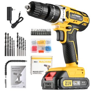 21V Ensemble de drills sans fil, kit de dilatation électrique légère avec batterie & chargeur LED Outil de forage léger et compact pour le mur/la brique/le bois/le métal