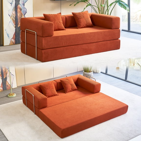 YINIX Canapé-Lit Convertible de 81,6 Pouces, avec 2 Coussins, Canapé Pliable pour Salon et Petits Espaces, Orange