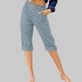 thumbnail image 2 of Timegard Womens Capri Pants Straight Leg Elastic Waisted Button Summer Casual Crop Pants with Pockets, 2 of 4