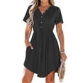 thumbnail image 1 of LOVZFMLL Robe d'Été Décontractée pour Femme à Manches Courtes, Col en V, Boutonnée, Robe de Plage pour Vacances et Voyages avec Poches, Noir, TG, 1 of 7