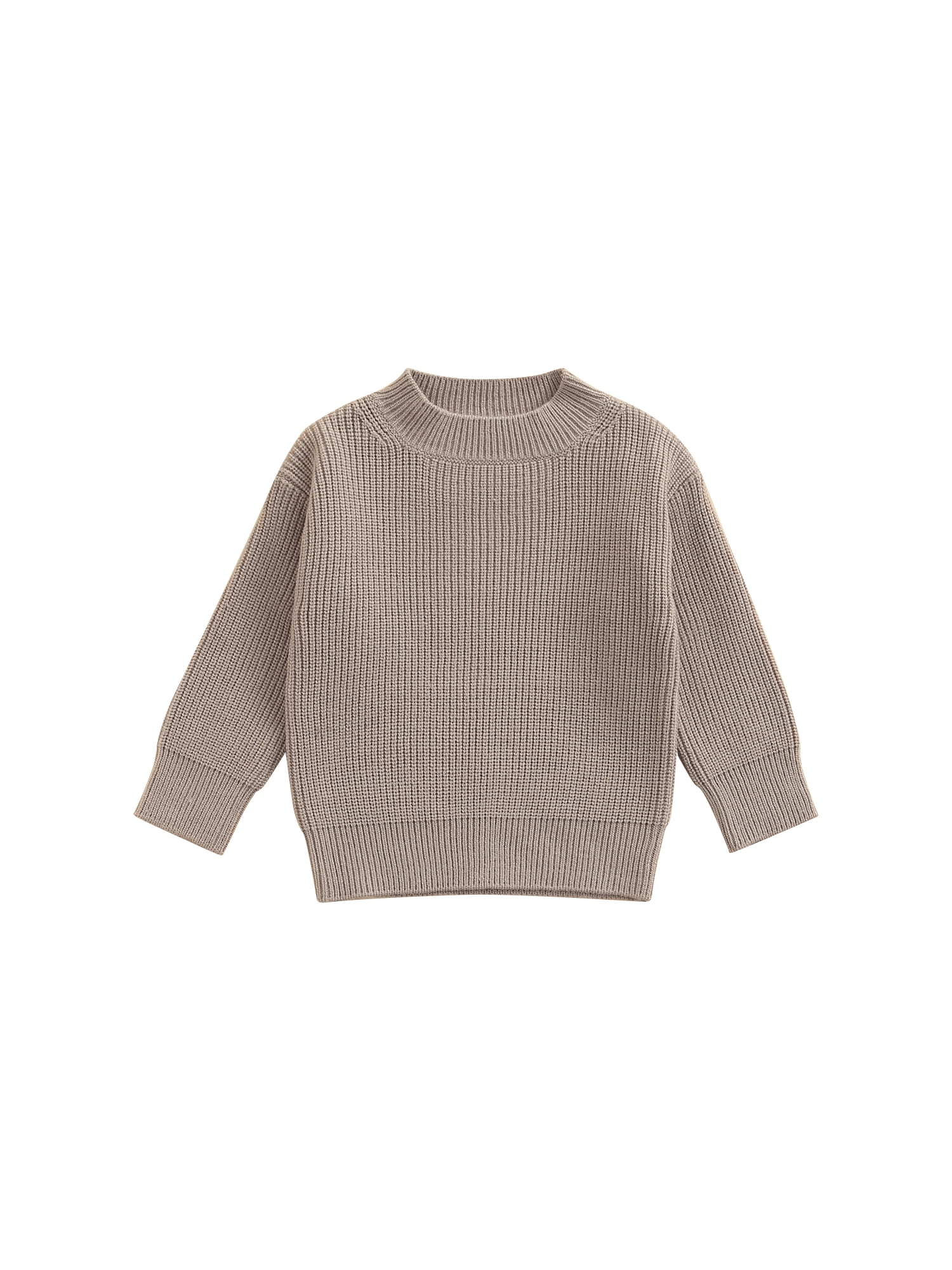 Faithtur Toddler Baby Round Neck Long Sleeve Solid Color Rib Knit Sweaters
